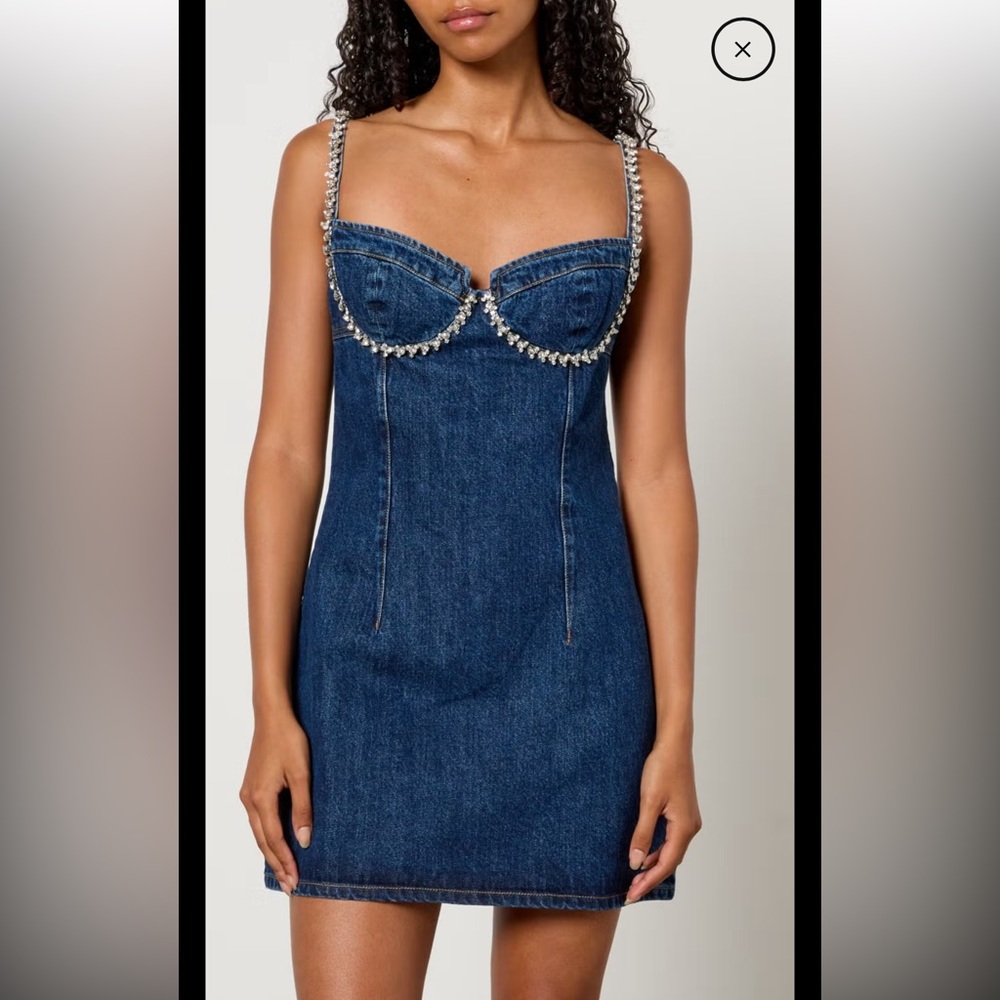 Self-Portrait Diamante Denim Mini Dress